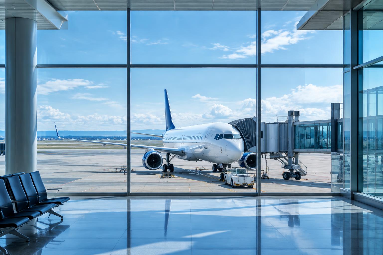 Avión en una terminal aeroportuaria; imagen conceptual de aviación